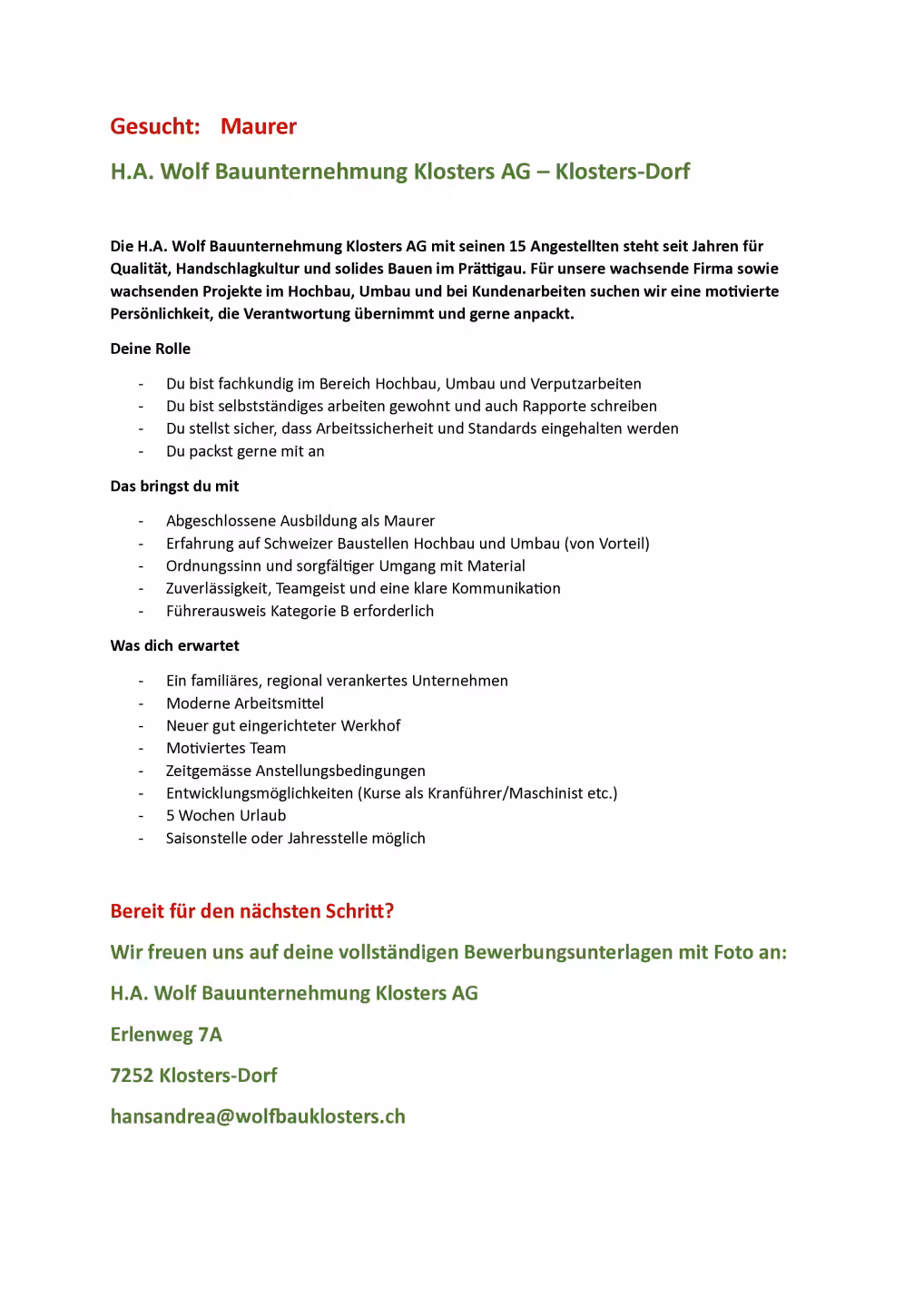Gesucht: Maurer